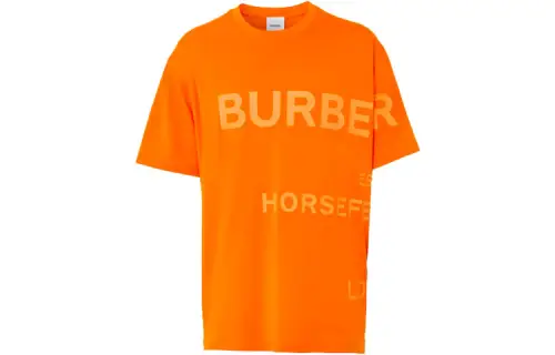 Burberry T Shirts Men's Deep Orange Crew Neck Moderate Straight Fit