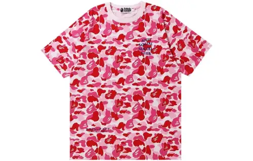 A BATHING APE T Shirts Men's Pink Crew Neck Moderate Straight Fit