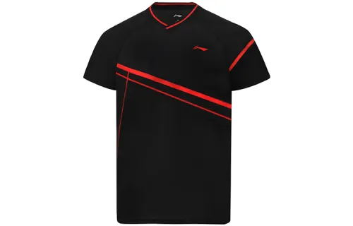 Li Ning T Shirts Unisex Black V Neck Moderate Straight Fit