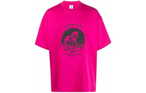 Vetements T Shirts Unisex Pink Crew Neck Moderate Straight Fit