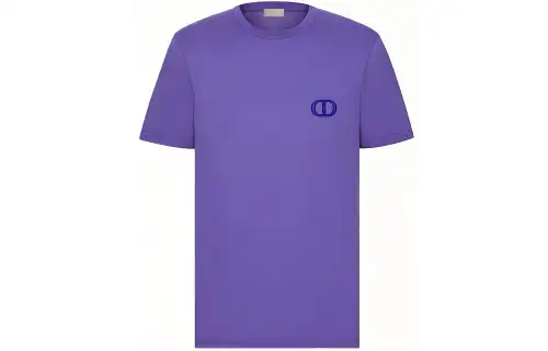 DIOR Quarterly New Products T Shirts Men's Purple Crew Neck Moderate Straight Fit