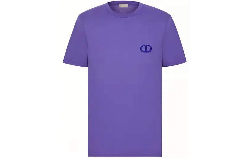 DIOR Quarterly New Products T Shirts Men's Purple Crew Neck Moderate Straight Fit