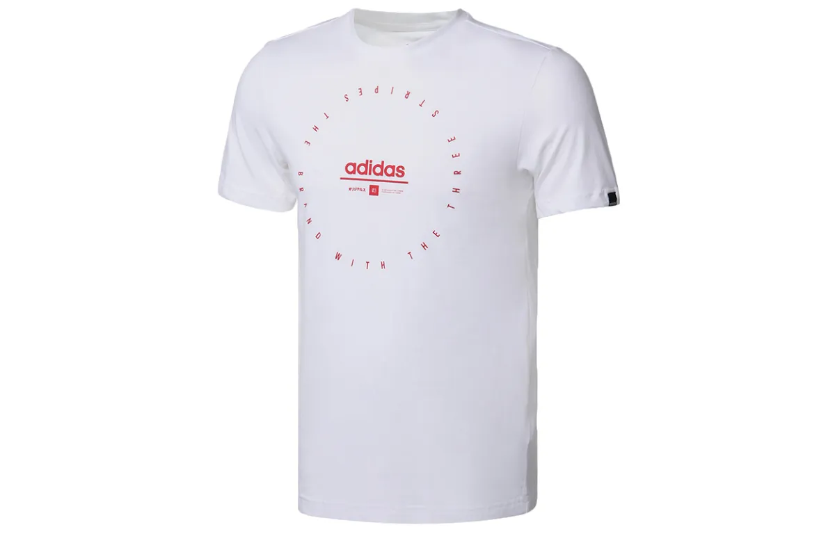 Adidas T-Shirts Men's White Crew Neck Moderate Straight Fit