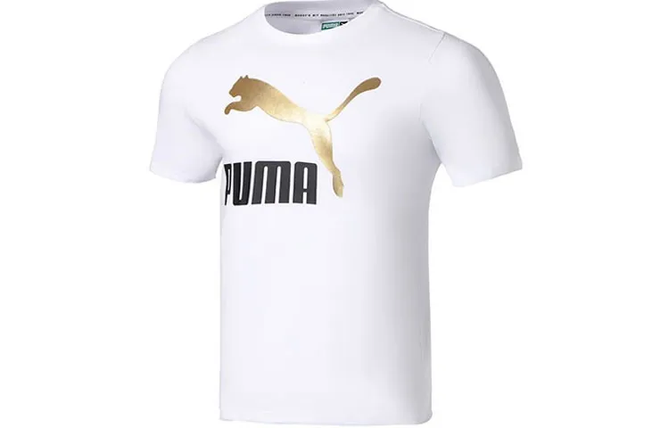 PUMA T Shirts Men's White Crew Neck Moderate Straight Fit