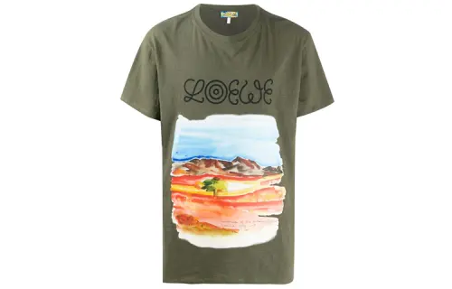 LOEWE T Shirts Men's Green Crew Neck Moderate Straight Fit