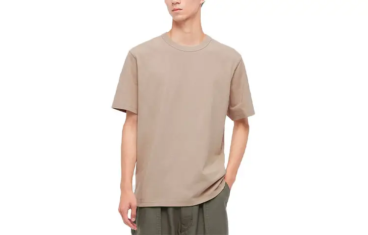 UNIQLO T Shirts Unisex Beige Crew Neck Moderate Straight Fit