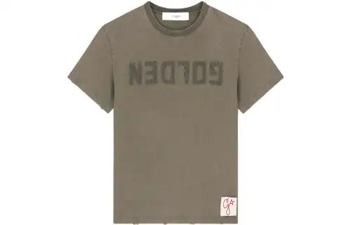 Golden Goose T Shirts Men's Green Crew Neck Moderate Straight Fit
