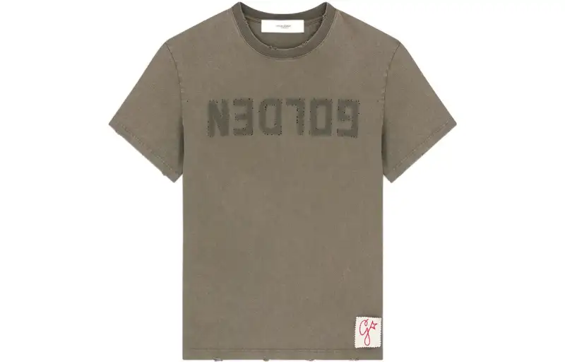 Golden Goose T Shirts Men's Green Crew Neck Moderate Straight Fit