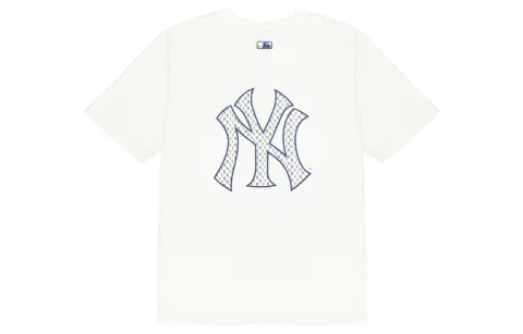 MLB Monogram T-Shirts Unisex Milk White Crew Neck Moderate
