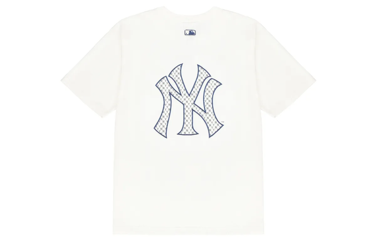 MLB Monogram T-Shirts Unisex Milk White Crew Neck Moderate
