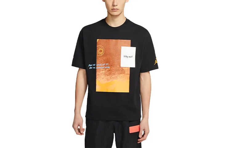Jordan Why Not T-Shirts Men's Black Crew Neck Moderate Straight Fit