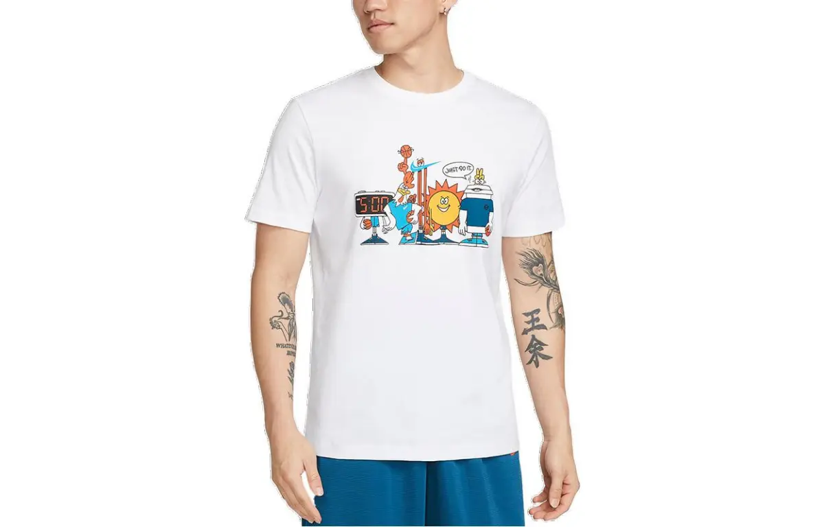 Nike T-Shirts Men's White Crew Neck Moderate Straight Fit