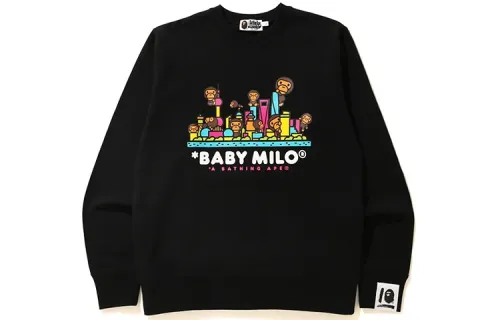 A BATHING APE T Shirts Men's Black Crew Neck Moderate Straight Fit