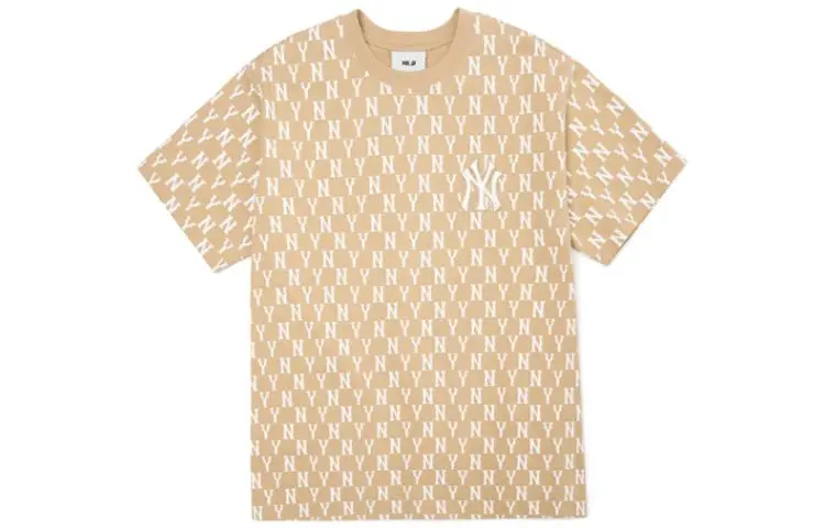 MLB Basic Logo T-Shirts Unisex Beige Crew Neck Moderate