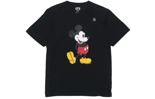 UNIQLO X Disney Co Brand T Shirts Unisex Black Crew Neck Moderate Straight Fit