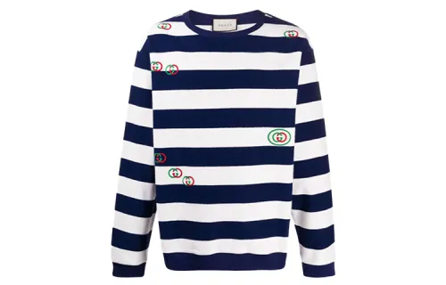 GUCCI T Shirts Men's Blue White Stripes Crew Neck Moderate Straight Fit