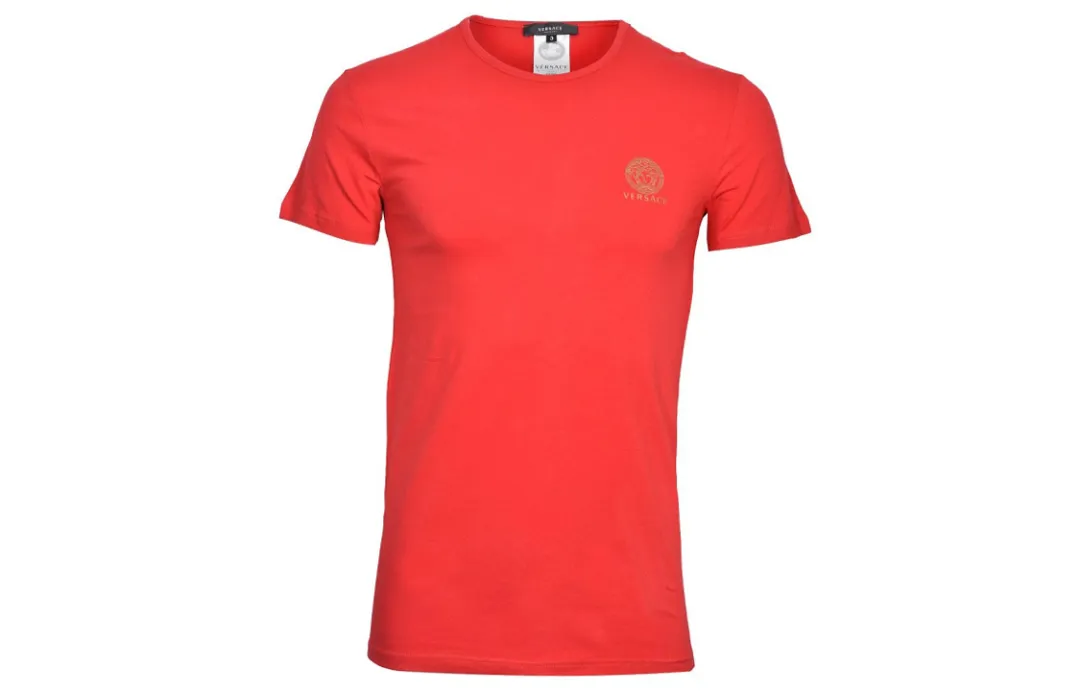 VERSACE T Shirts Men's Red Crew Neck Moderate Straight Fit