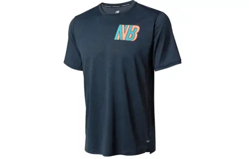 New Balance T Shirts Men's Blue Gray Crew Neck Moderate Straight Fit