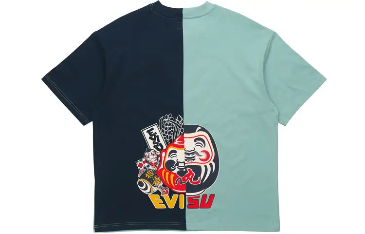 EVISU T Shirt Men's Dark Blue/Light Green