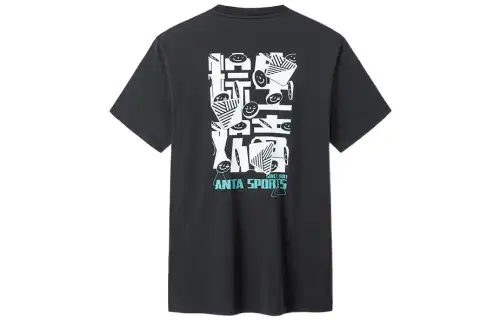 ANTA T Shirts Men's Black Crew Neck Moderate Straight Fit
