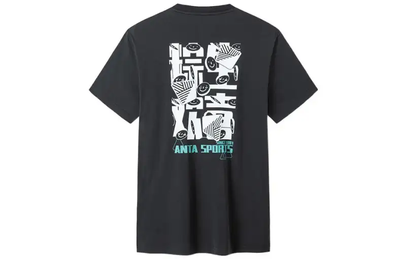 ANTA T Shirts Men's Black Crew Neck Moderate Straight Fit