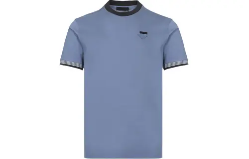 PRADA T Shirts Men's Sky Blue Crew Neck Moderate Straight Fit
