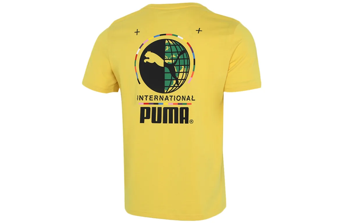 PUMA T-Shirts Men's Yellow Crew Neck Moderate Straight Fit