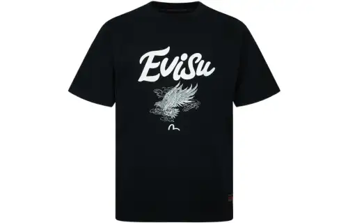 EVISU T Shirts Men's Black Crew Neck Moderate