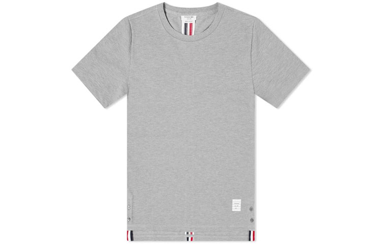 THOM BROWNE Tom Brown Gray solid color striped cotton round neck straight T-shirt summer men's light gray