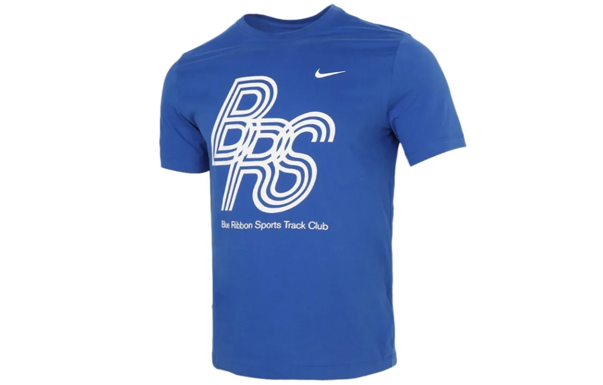 Nike T-Shirts Men's Blue Crew Neck Moderate Straight Fit