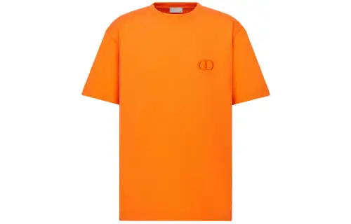 DIOR Quarterly New Products T Shirts Men's Orange Crew Neck Moderate Straight Fit