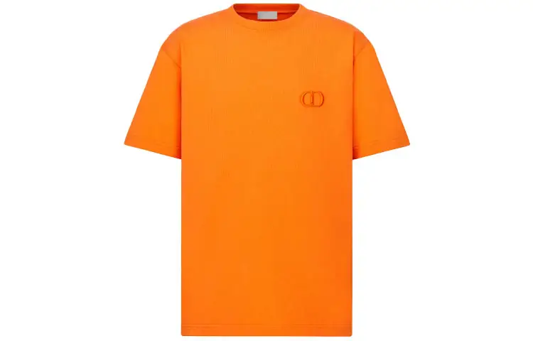 DIOR Quarterly New Products T Shirts Men's Orange Crew Neck Moderate Straight Fit