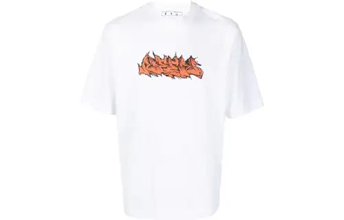 OFF WHITE T Shirts Men's White Crew Neck Moderate Straight Fit