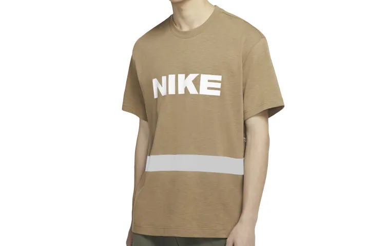Nike T-Shirts Men's Seaweed Brown Crew Neck Moderate Straight Fit