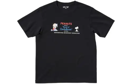 UNIQLO T Shirts Unisex Black Crew Neck Moderate Straight Fit