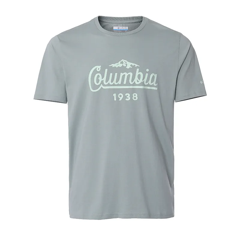 Columbia T-Shirts Men's Green Crew Neck Moderate Straight Fit