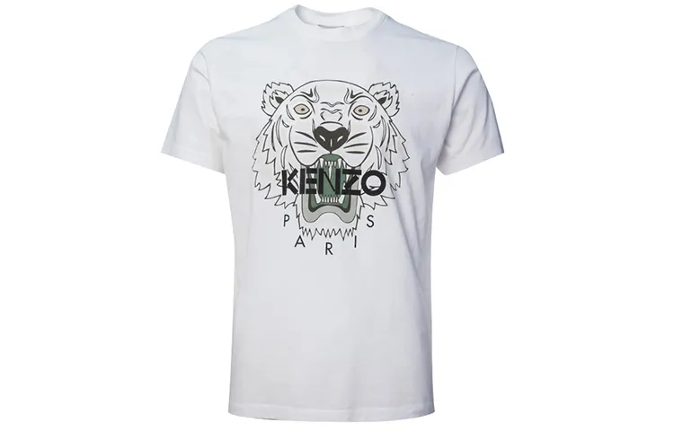 KENZO Classic Tiger Head T Shirts Men's White Crew Neck Moderate Straight Fit