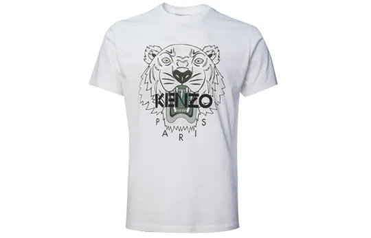KENZO Classic Tiger Head T Shirts Men's White Crew Neck Moderate Straight Fit