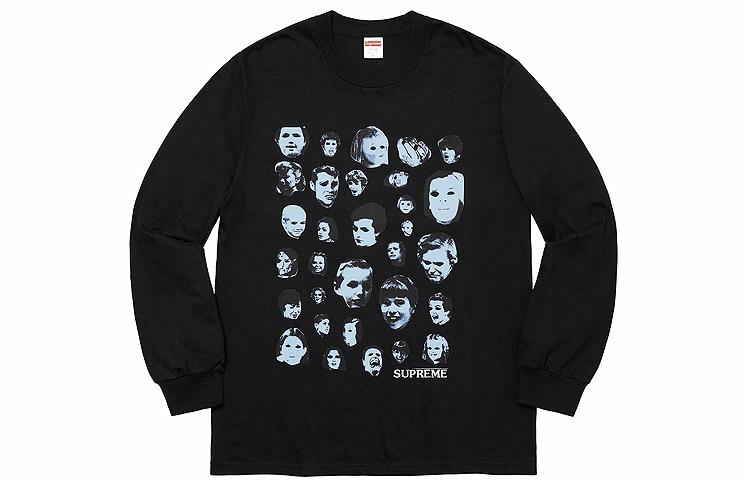 Футболка Supreme FW19 Week 1 Faces L/S Tee (черная) — фото 1