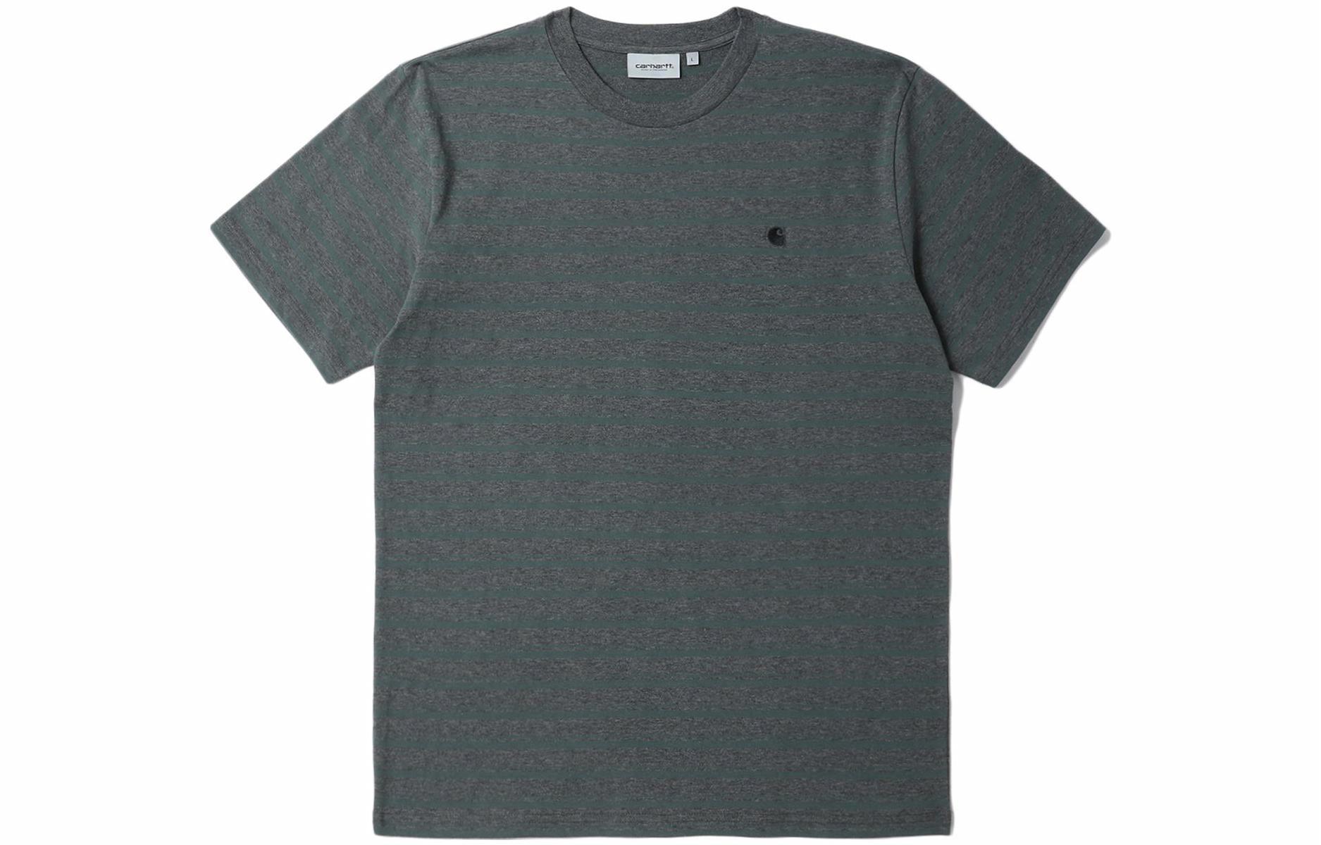 Мужская футболка Carhartt WIP Striped Logo (темно-зеленая)