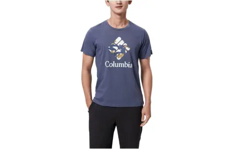 Columbia T-Shirts Men's Light Blue Crew Neck Moderate Straight Fit