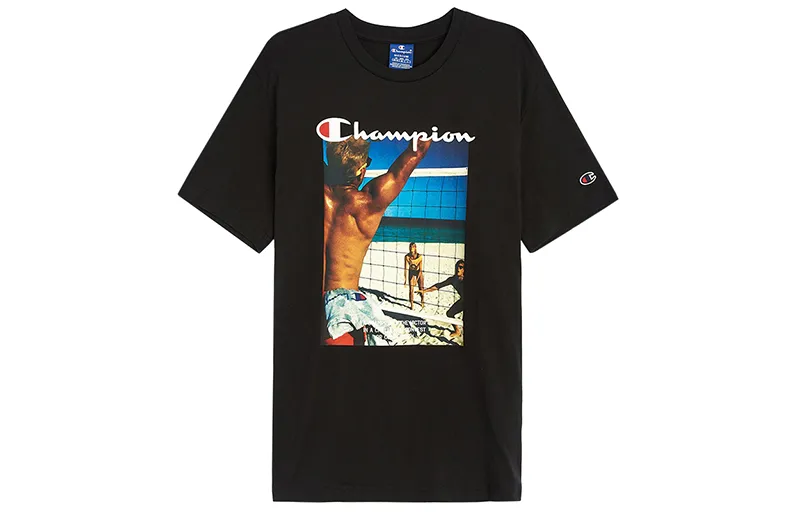Champion T-Shirts Unisex Black Crew Neck Moderate Straight Fit