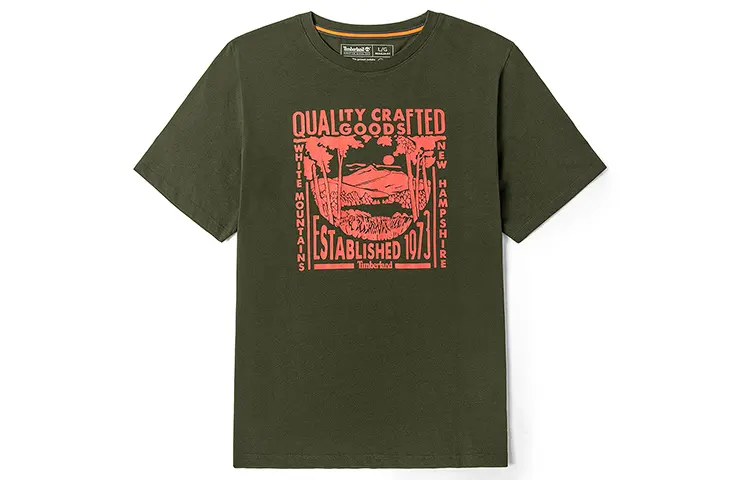 Timberland T Shirts Men's Olive Green Crew Neck Moderate Straight Fit