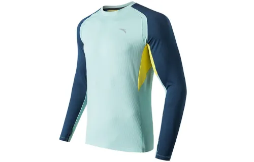ANTA Running Collection T Shirts Men's Blue Crew Neck Moderate Straight Fit