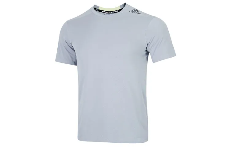 Adidas T-Shirts Men's Light Blue Crew Neck Moderate Straight Fit