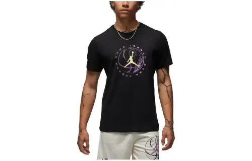 Jordan T Shirts Men's Black Crew Neck Moderate Straight Fit