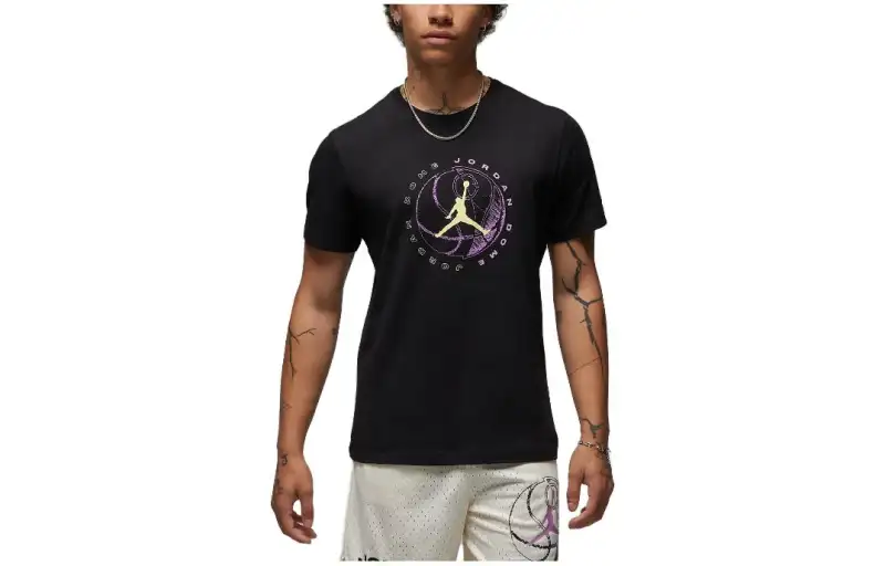Jordan T Shirts Men's Black Crew Neck Moderate Straight Fit