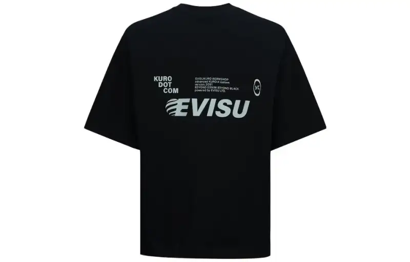 EVISU T Shirts Men's Black Crew Neck Moderate Straight Fit