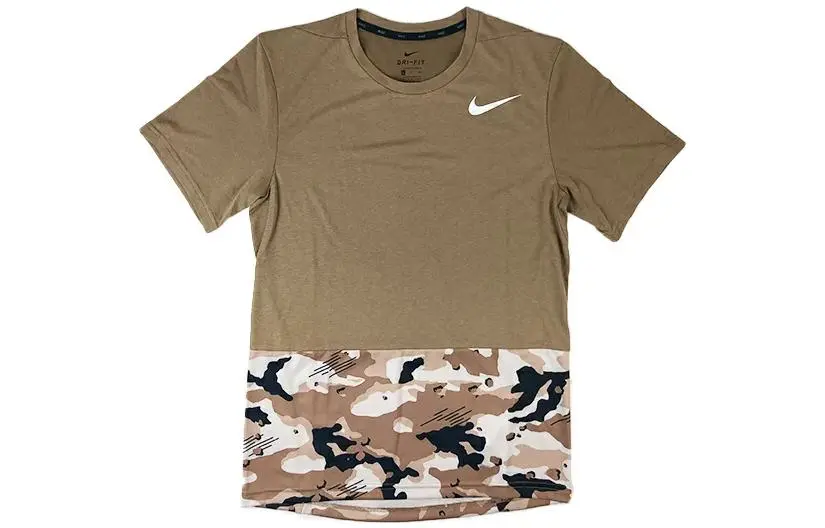 Nike T-Shirts Men's Brown Crew Neck Moderate Straight Fit