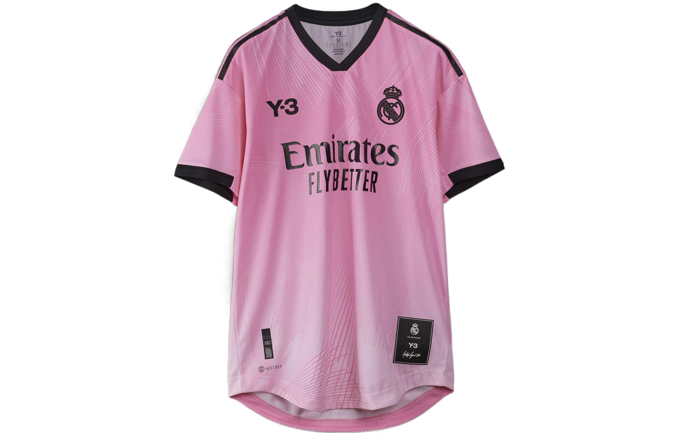 Y 3 Real Madrid T Shirts Men's Pink V Neck Moderate Straight Fit